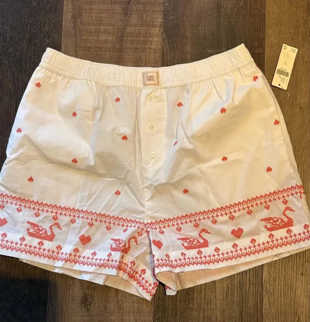 LyreBird Cross-Stitch Boxer Shorts in Ivory Comb